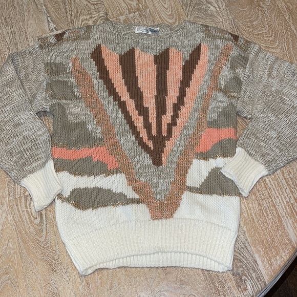 Vintage Christine tan peach brown sweater medium shoulder pads - Picture 2 of 4